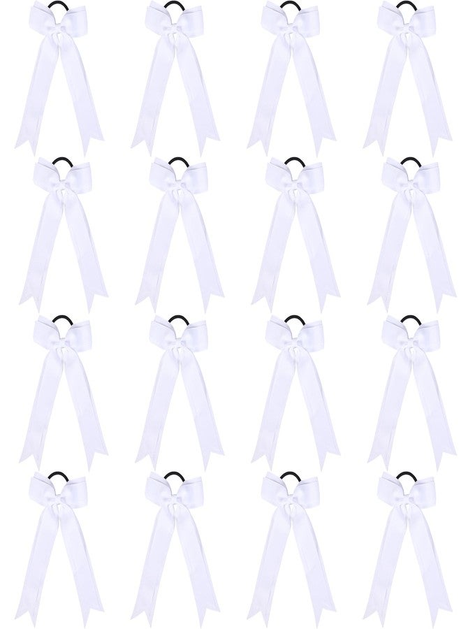 Hipcheer 16pcs Collegiate Style Cheer hair Bows for Girls, Long Tail Skinny Cheer Bow Ponytail Holder Handmade Bows for Girls Teens Softball Cheerleader Sports (White) - Image 1